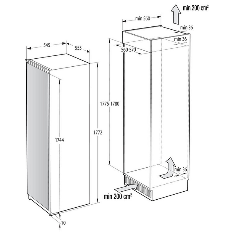 Морозильная камера Gorenje встроенная, 177x56х56, 212л, А++, NF, диспл внутр., белый