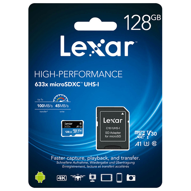 Карта памяти LEXAR MICRO SDXC 128GB UHS-I W/ADAPTER (LSDMI128BB633A)