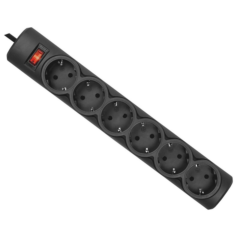Power filtr 5,0м Defender DFS 155, чорний, 6 розеток, з вимикачем