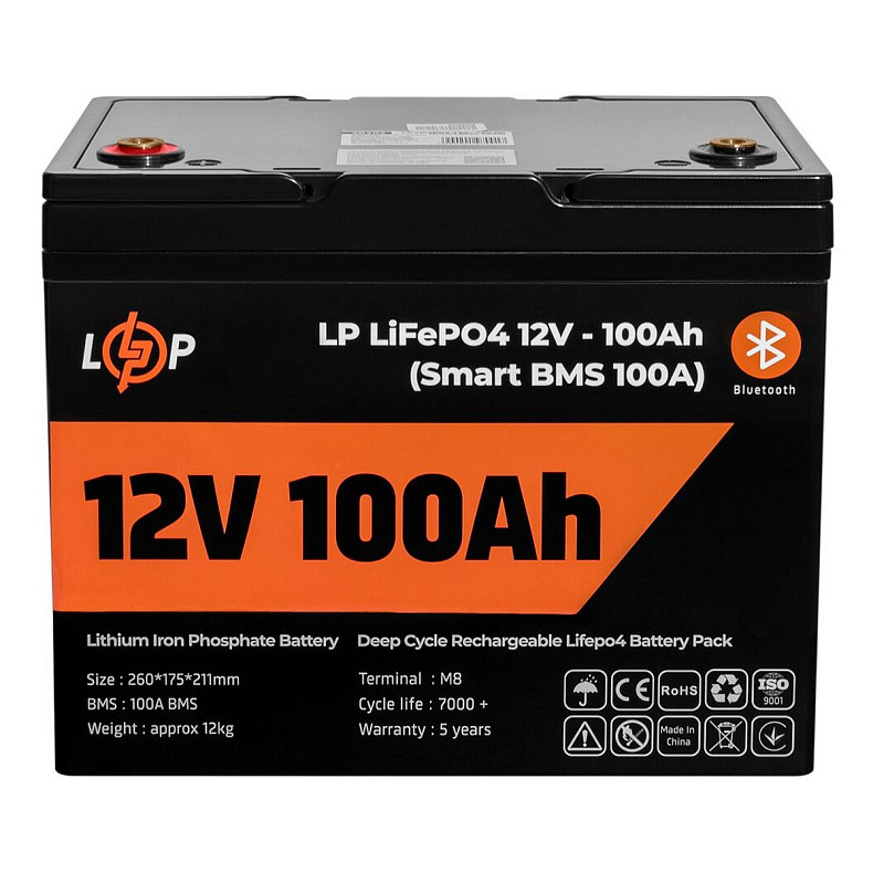 Акумуляторна батарея LogicPower 12V 100 AH (1280Wh) для ДБЖ (Smart BMS 100А) LiFePO4