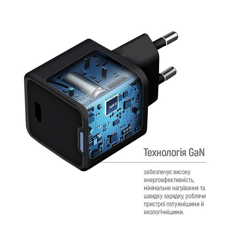 Сетевое зарядное устройство ColorWay GaN Mini 25W PD Port PPS USB-C Black (CW-CHS052PD-BK)