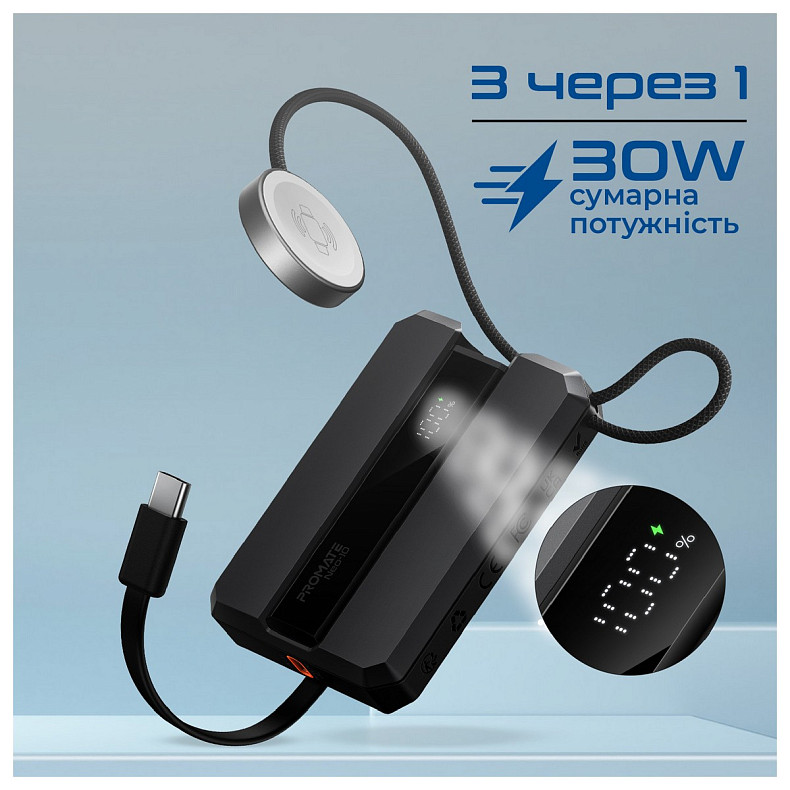 Универсальная мобильная батарея Promate Neo-10 10000mAh 30W Black (neo-10.black)