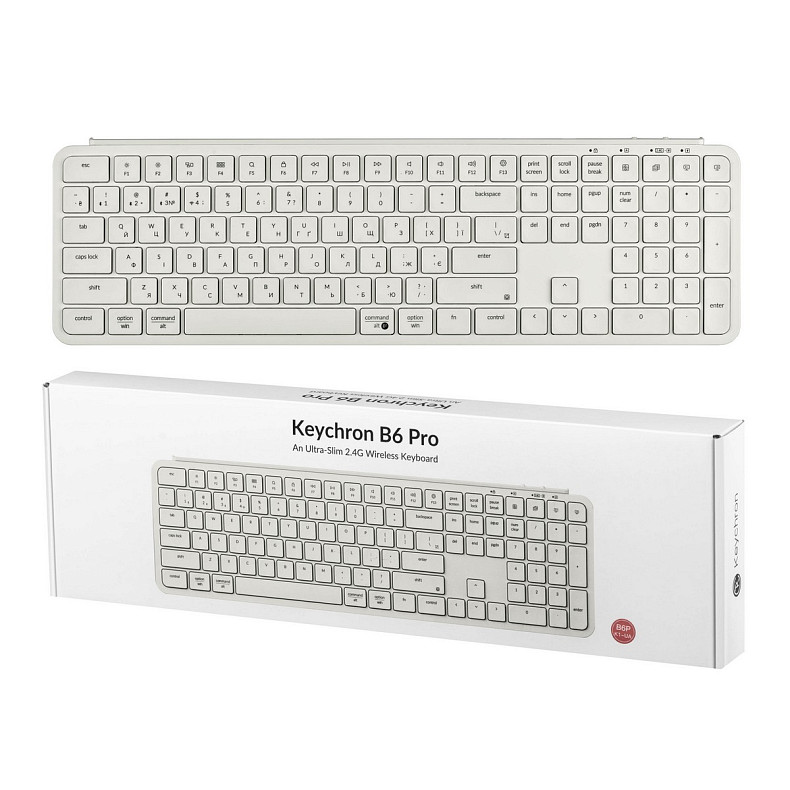 Клавиатура мембрана Keychron B6 Pro, USB/WL/BT, ivory white