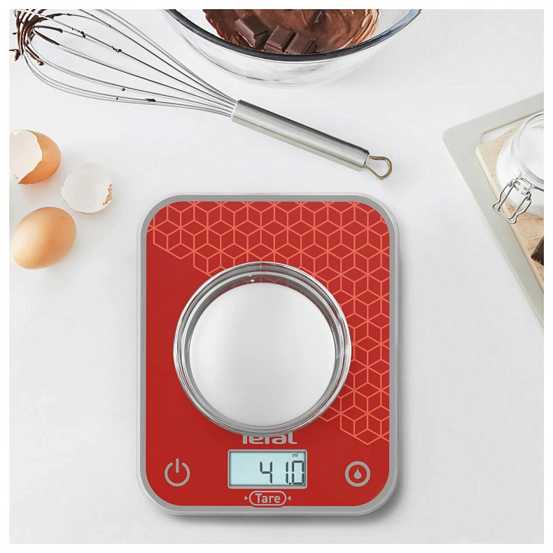 Ваги Tefal кухонні Optiss, 5кг, AAAx2 в комплекті, скло, червоний