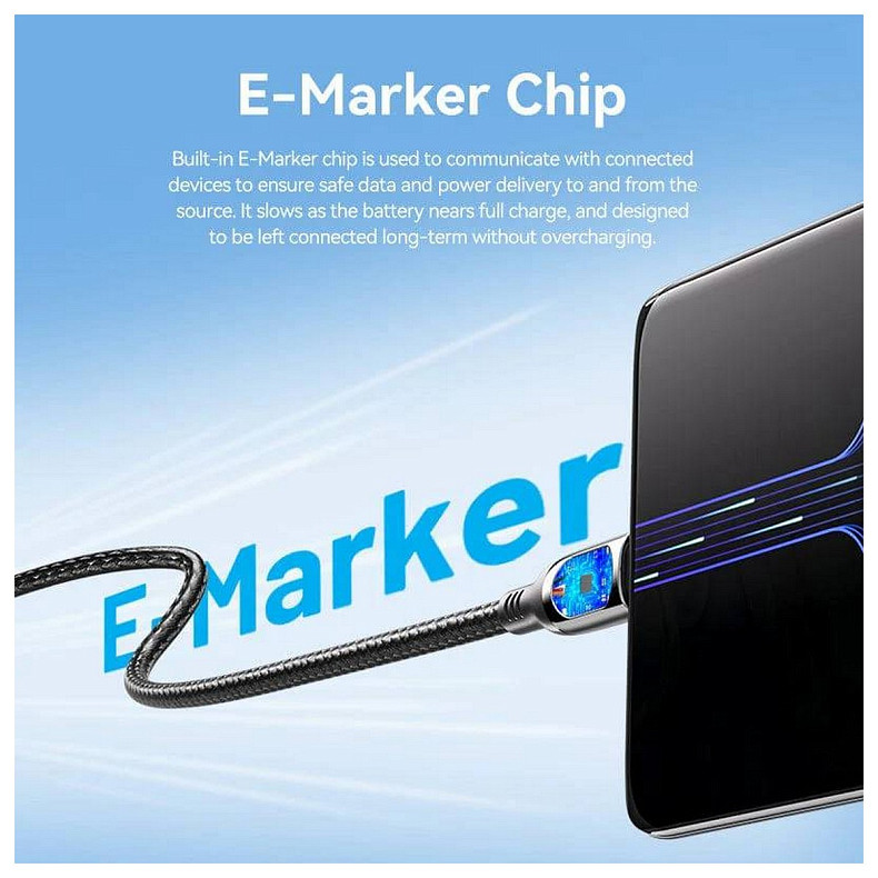 Кабель USB 3.1 Type-C M-M, 1.2 м, 100W, З дисплеєм Чорний Zinc Alloy Vention