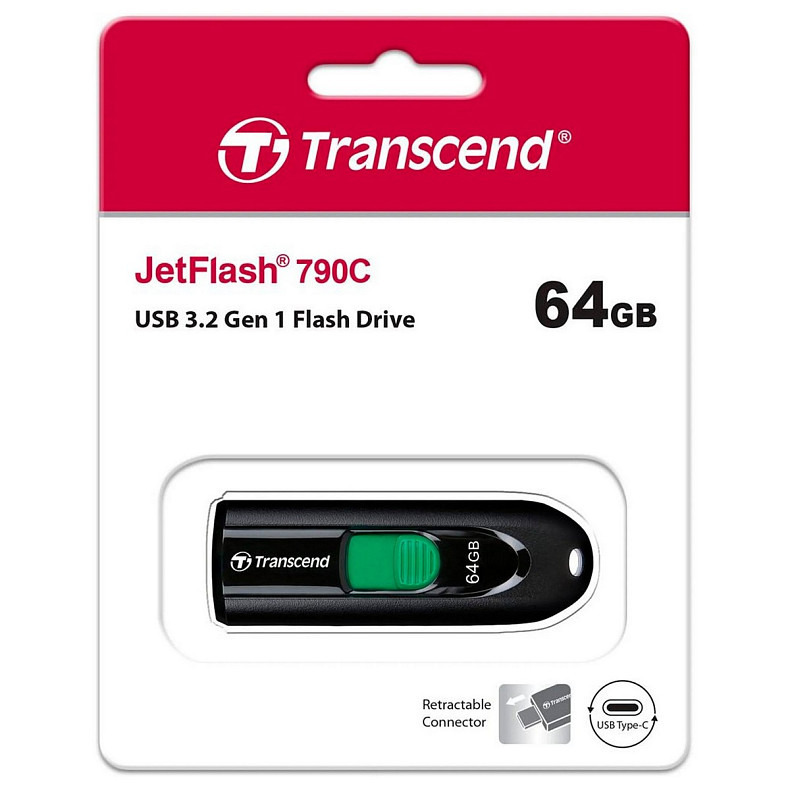 Флеш-накопитель Transcend 64GB USB 3.2 Type-C JetFlash 790C Черный