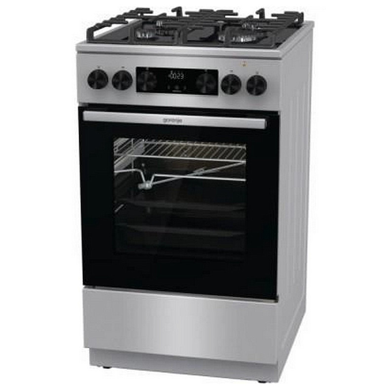 Плита Gorenje комбінована, 70л, 50x60см, дисплей, IconLed, газ на склі, чавун, нерж
