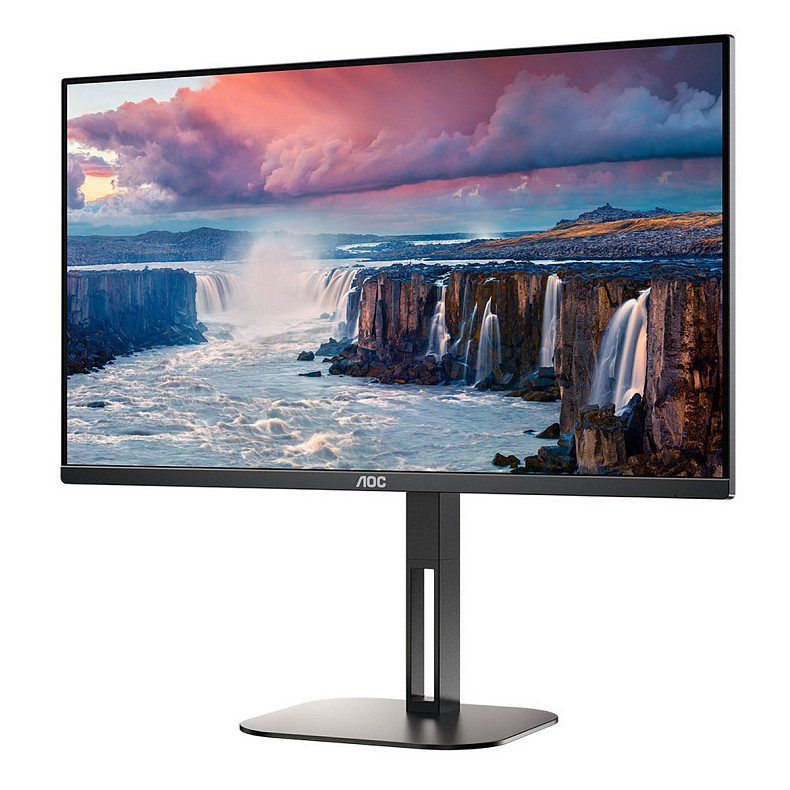 TFT 27" AOC Q27V5C/BK, QHD, IPS, 75Гц, 1 мс, HDMI, DP, USB-C, USB-hub, HAS, Pivot, колонки, чорний