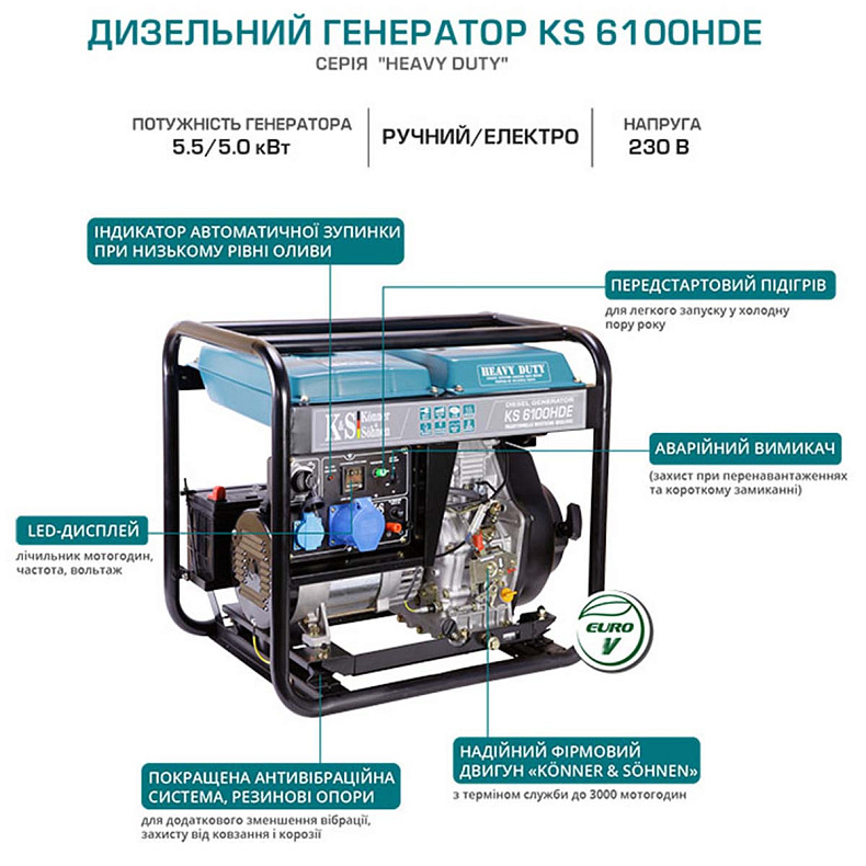 Дизельный генератор Konner&Sohnen 5.5KW 230V KS 6100HDE