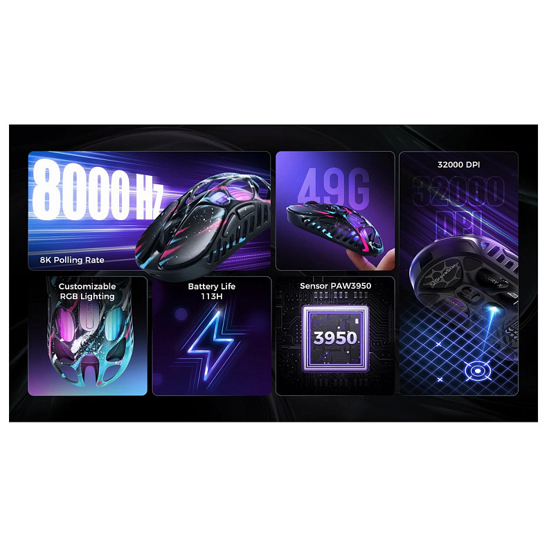 Миша GravaStar Mercury X Pro, 8K, BT/WL/USB-A, RGB, Neon Graffiti