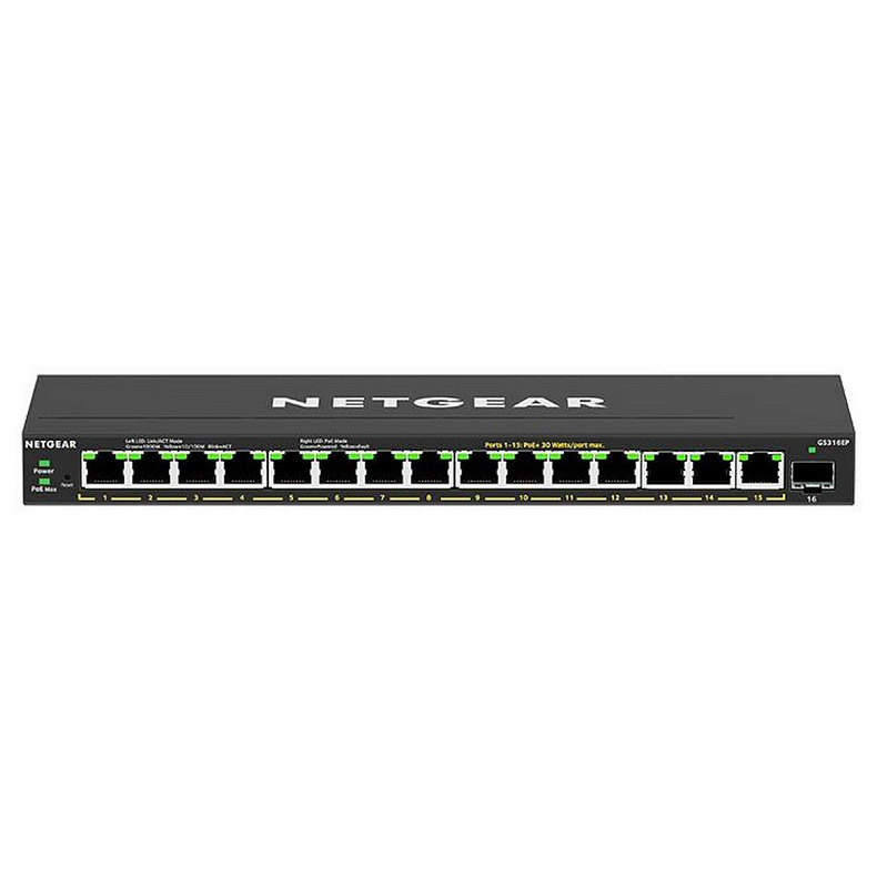 Коммутатор NETGEAR GS316EP 15x1GE PoE+ (180Вт), 1xSFP, управляемый