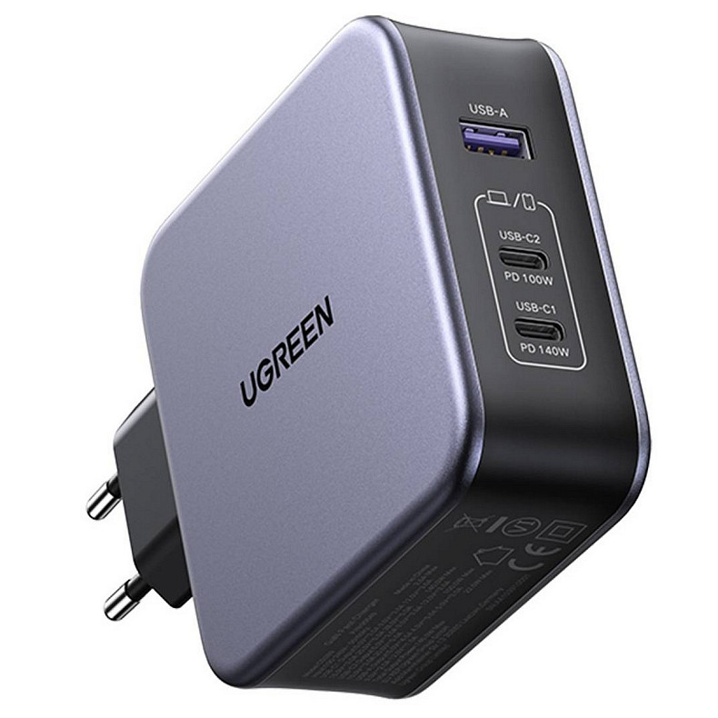 Зарядний пристрій 3xUSB 140W GaN (2хUSB-C+USB-A) CD289 with C to C Cable 1.5 м Gray Ugreen