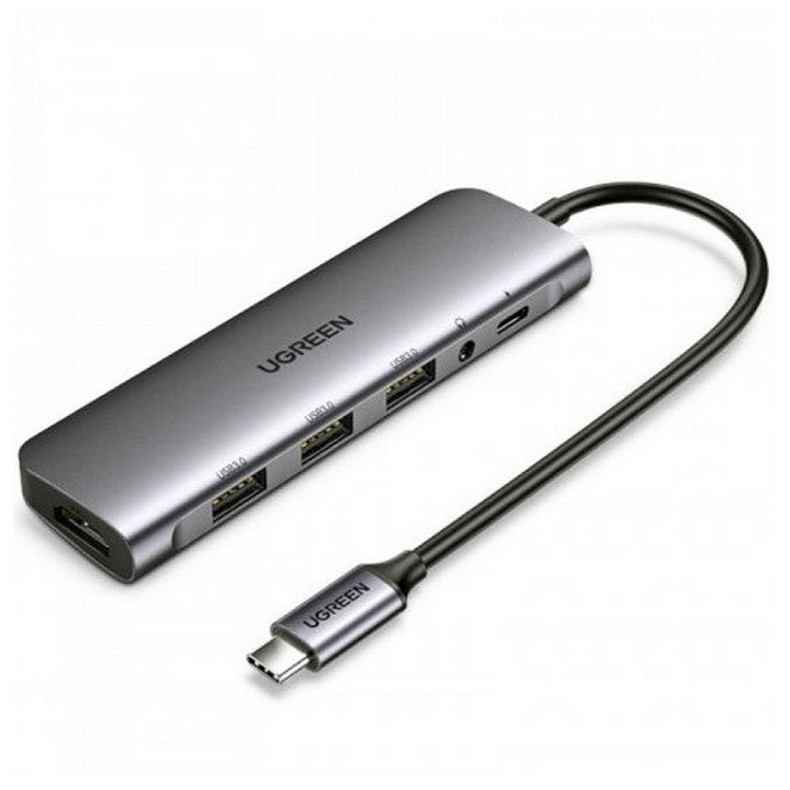 Док-станція USB3.0 Type-C --> HDMI/USB 3.0x3/TRRS 3.5mm/PD Ugreen CM136 Сіра