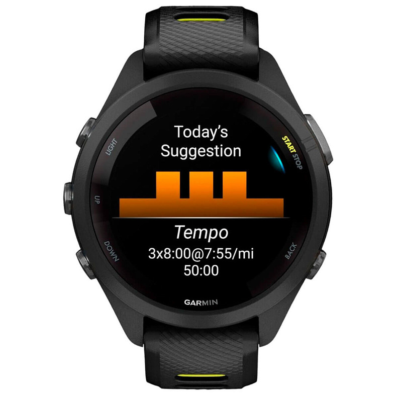 Спортивний годинник GARMIN Forerunner 265S Black Bezel and Case with Black/Amp Yellow Silicone Band