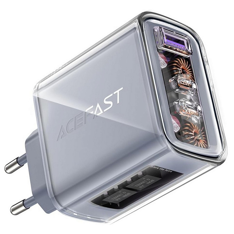 Зарядний пристрій 3xUSB 65W (2xUSB-C+USB-A) Gan A45 Fast Charger Mica gray Acefast