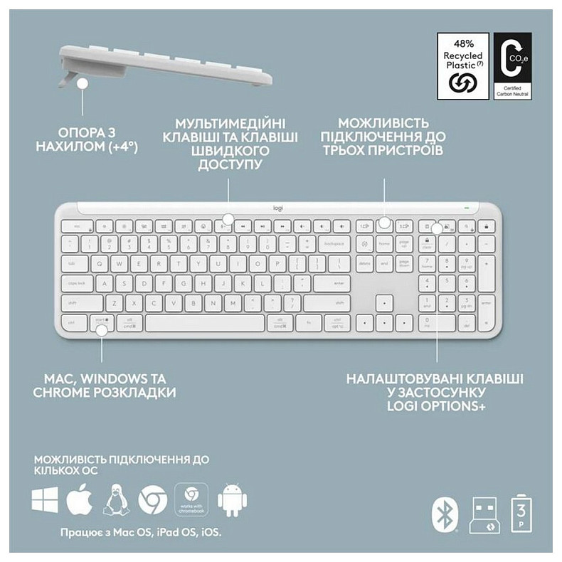 Клавіатура Logitech Signature Slim K950 US OffWhite USB (920-012466)