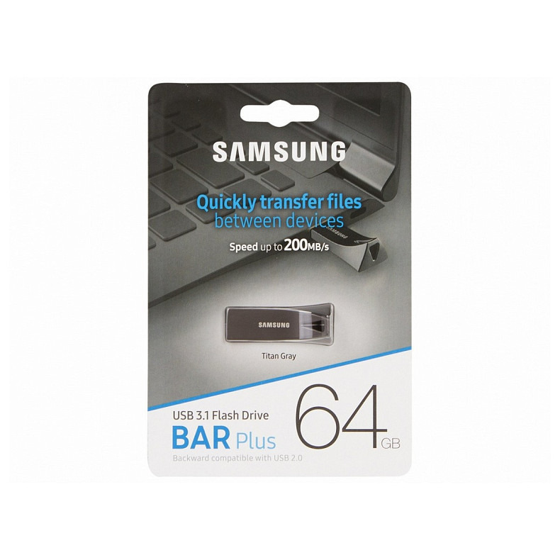 Накопичувач Samsung  64GB USB 3.1 Type-A Bar Plus  Сірий (MUF-64BE4/APC)