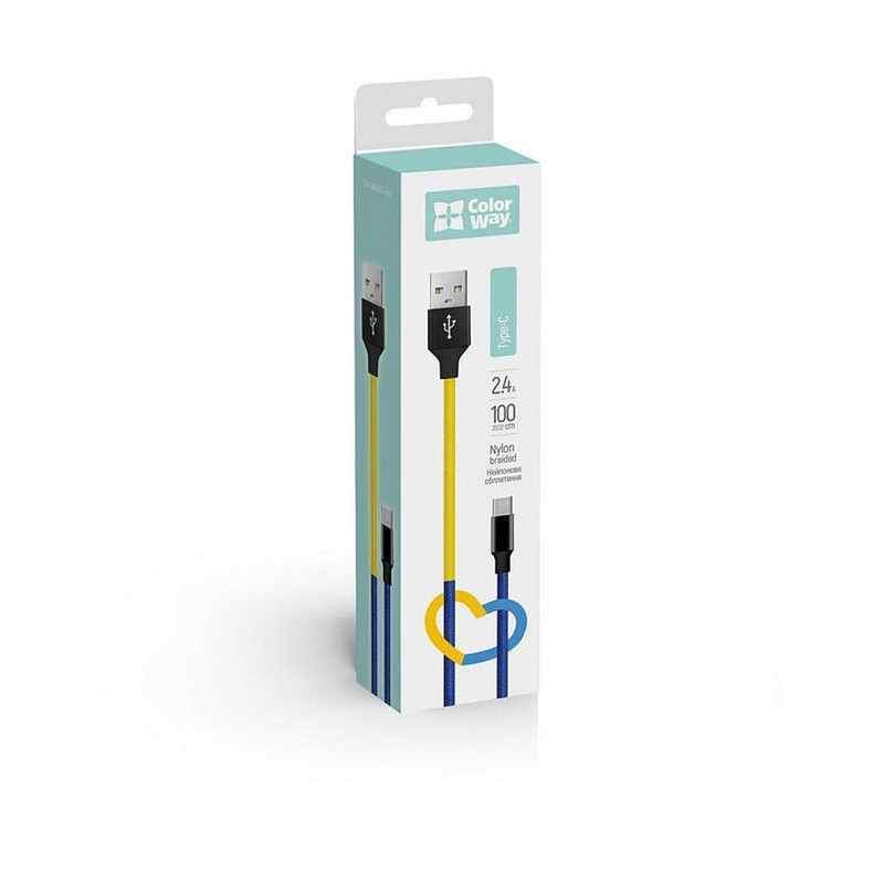 Кабель ColorWay USB-USB Type-C, 2.4А, 1м, Blue/Yellow (CW-CBUC052-BLY)