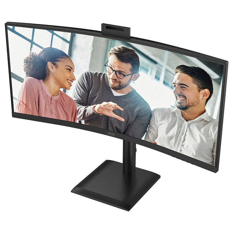 Монітор AOC 34" CU34E4CW, WQHD, VA, 120Гц, вигн., 2xHDMI, DP, USB-C, RJ-45, USB-hub,cam,HAS, кол.