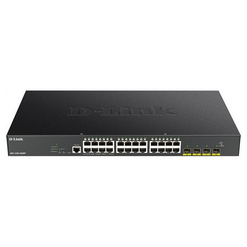 Комутатор D-Link DGS-1250-28XMP 24xGE PoE, 4xSFP+, 370W, WebSmart