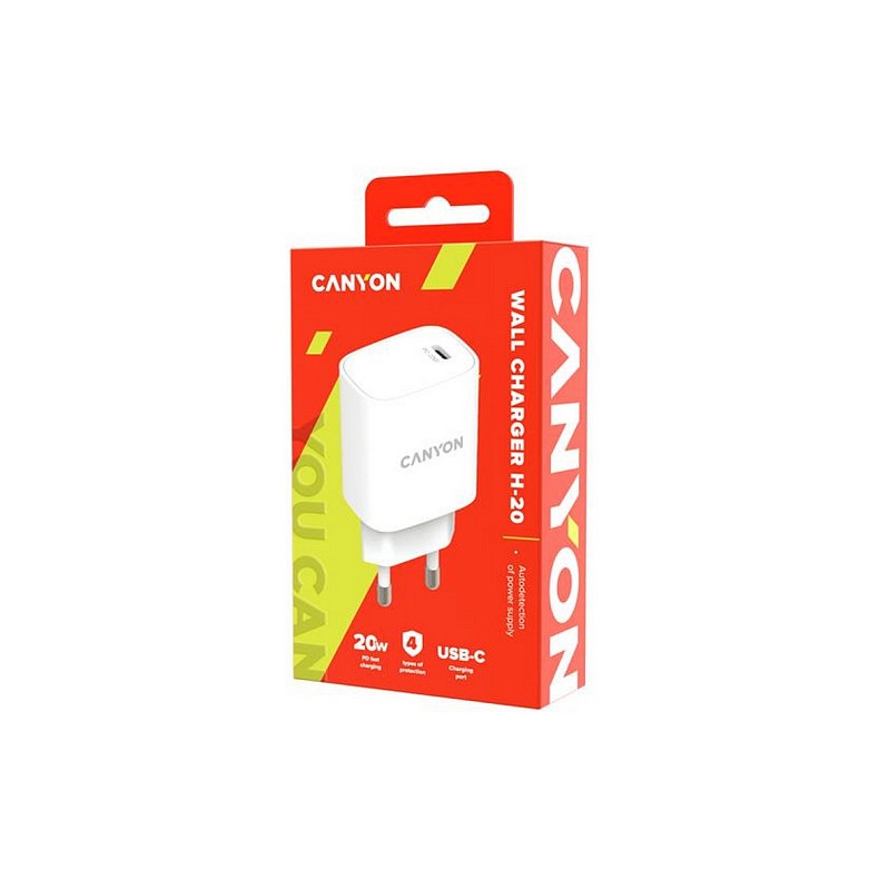 Зарядний пристрій Canyon H-20-02 (1USB, 3A) PD White (CNE-CHA20W02)