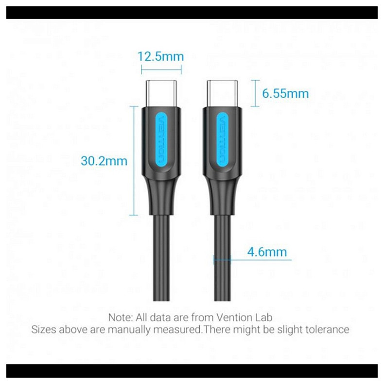 Кабель Vention USB Type-C - USB Type-C (M/M), TPE Round PD 100 W, 5 A, 1.5 м, Black (COTBG)