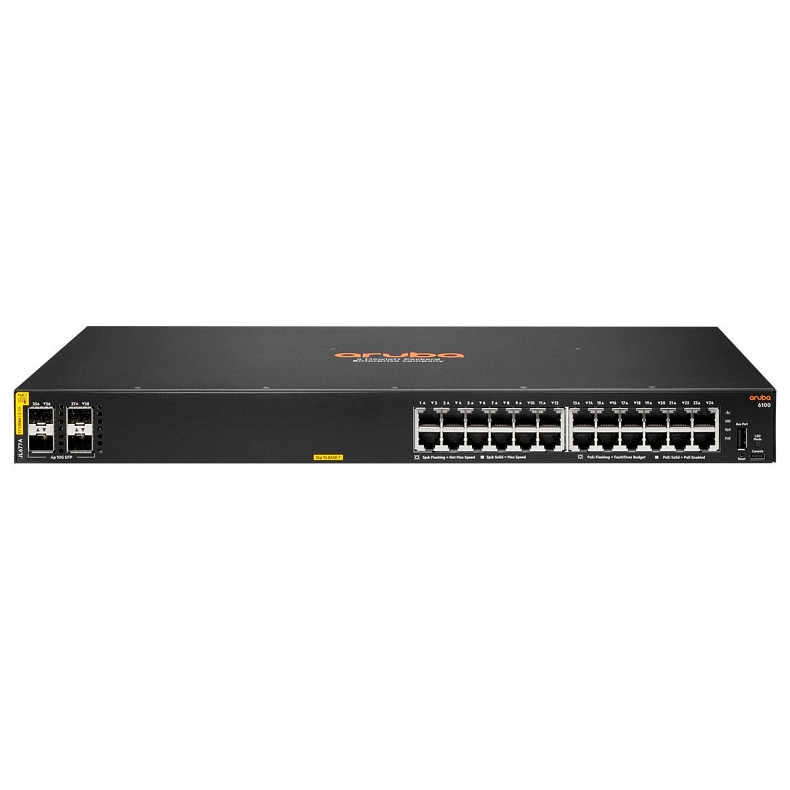 Коммутатор HPE Aruba 6100, 24xGE, 4xSFP+ Ports, PoE Class 4 370W, LT Warranty