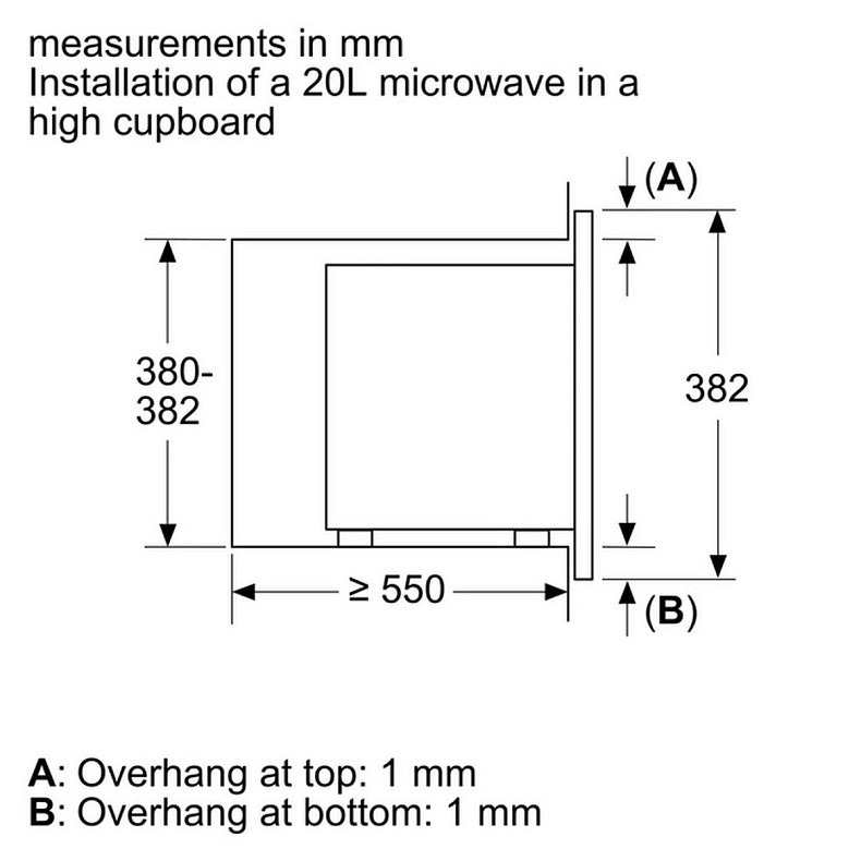 Мікрохвильова піч Bosch вбудована, 20л, електр. управл., 800Вт, дисплей, чорний/нержавійка