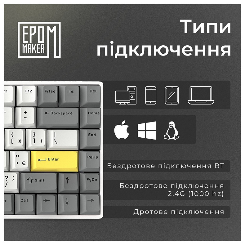 Клавиатура Epomaker EP84 Plus 75% Wisteria Linear Switch Hot-Swap (2.4G/BT/USB) RGB UA