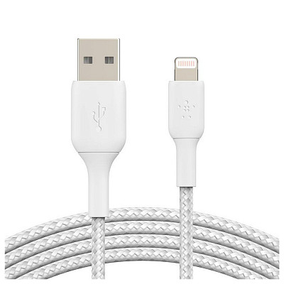 Кабель USB-A > Lightning зарядка/синхронизация Belkin, 1м, плетеный, белый