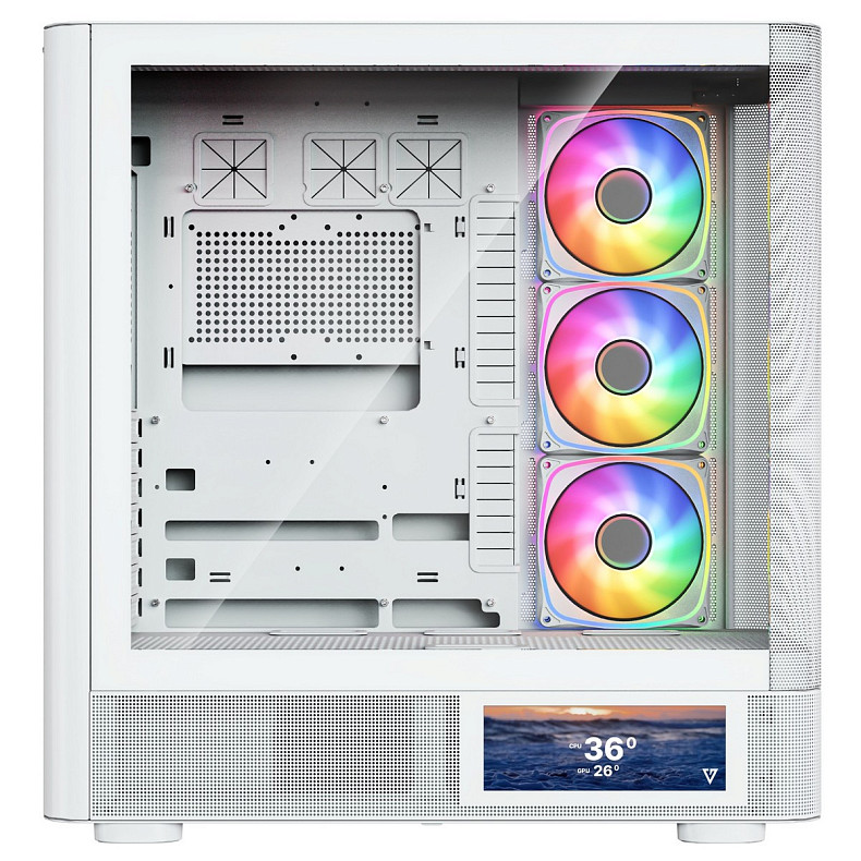 Корпус Modecom VOLCANO AQ400 ARGB MIDI SIDE LCD 6,2”, 4x120mm fans WHITE без БЖ ATX