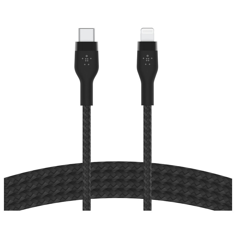 Кабель Belkin USB-С > Lightning, 1м, плетеный, силиконовый, с ремешком на м