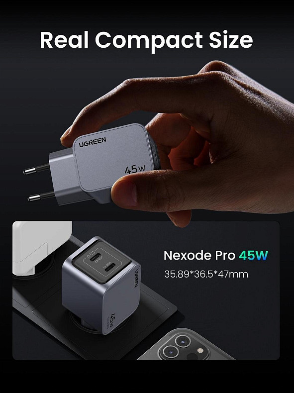 Зарядное устройство Ugreen 2xUSB 45W (2хUSB-C) Gan Nexode Pro X707