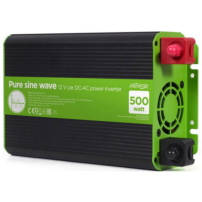 Автомобільний інвертор Energenie на 500 Вт (1000Вт пиков), чиста синусоїда (EG-PWC-PS500-01)