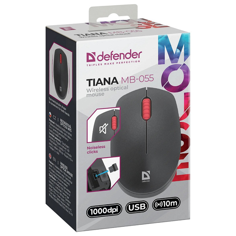Мишка Defender Tiana MB-055, бездротова, 3кн., 1000 dpi, безшумна, чорна