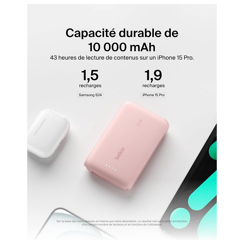 Аккумулятор портативный литий-ионный Power Bank Belkin 10000мА·ч, 20Вт, с интегрированным кабелем USB-