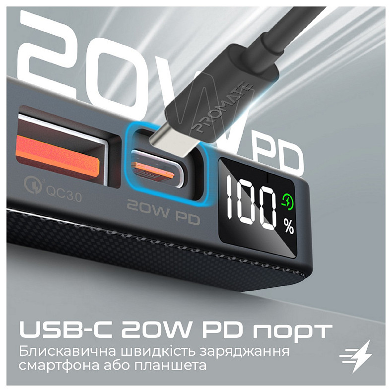 Универсальная мобильная батарея Promate TransPack-5 5000mAh 22.5W Black (transpack-5.black)