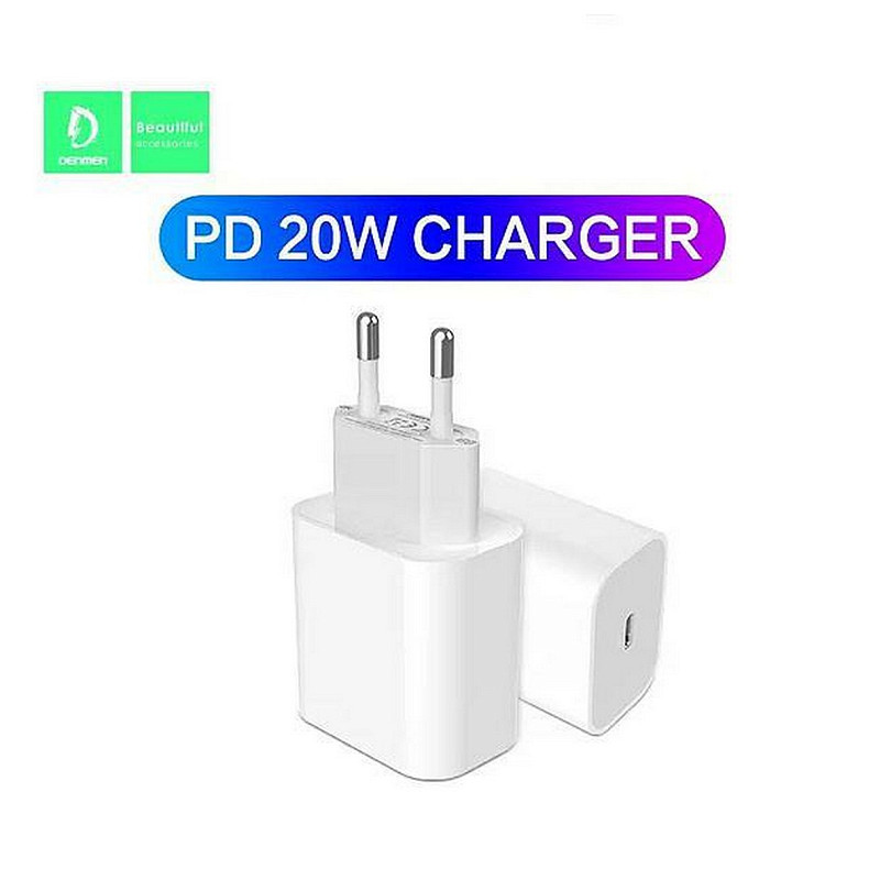 Зарядний пристрій Denmen DC06 (1USB 3.6A) PD20W+QC3.0 White (DM-DC06L-WH) + кабель Lightni