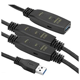 Активный удлинитель PowerPlant USB 3.0 AM - AF, 20 м (CA912865) черный