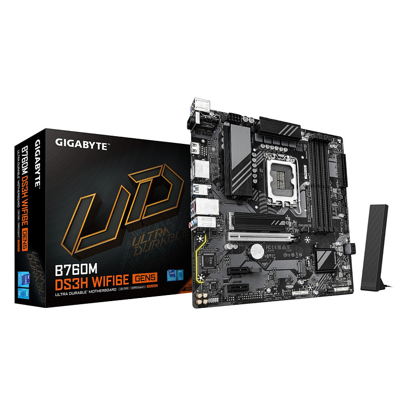 Материнська плата GIGABYTE B760M DS3H WF6E GEN5 s1700 B760 4xDDR5 M.2 Wi-Fi BT HDMI mATX