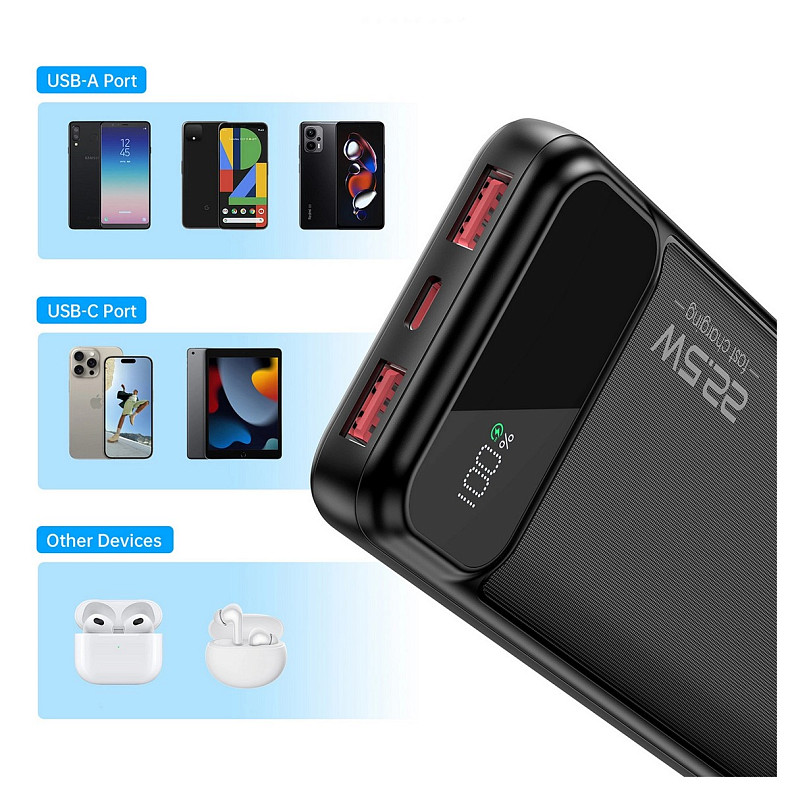 УМБ Choetech 10000mAh 22.5W PD, QC3.0 2USB-A+USB-C Black