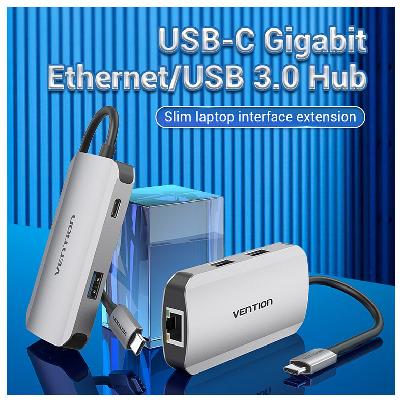 Хаб Vention USB 3.1 Type-C -> 3хUSB 3.0/RJ45 Gigabit/PD 100W 5-in-1 