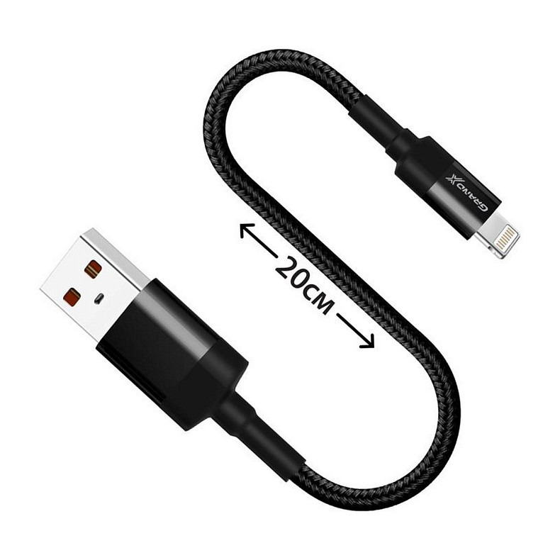 Кабель Grand-X USB-Lightning, Cu, 0.2м, Power Bank, Black (FM-20L)