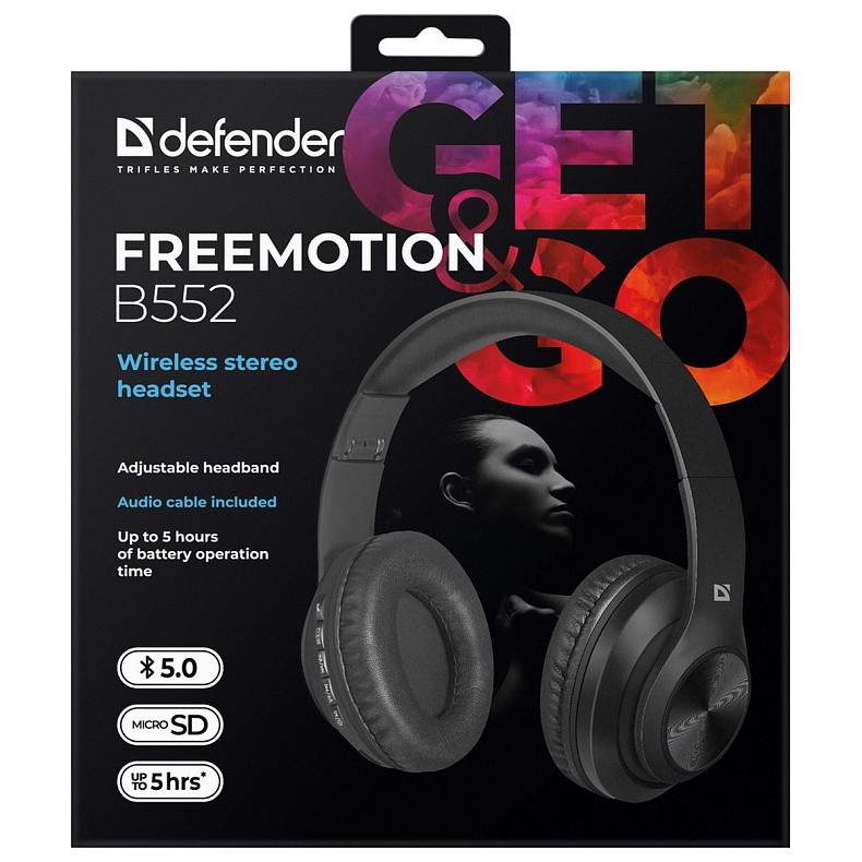 Наушники DEFENDER (63552) FreeMotion B552 черный, Bluetooth