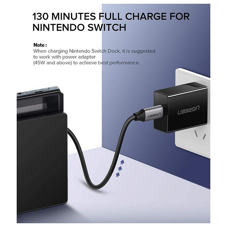 Кабель USB 3.1 Type-C M-M, 1.5 м, 3A, Nickel Plating Aluminum Shell Сірий, US161 UGREEN