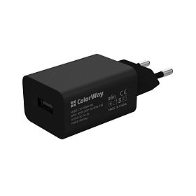 Зарядний пристрій ColorWay (1USBx2A) Black (CW-CHS012CC-BK) + кабель USB Type-C