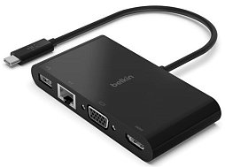 Адаптер Belkin USB-C - Ethernet, HDMI, VGA, USB-A, black (AVC005BTBK)