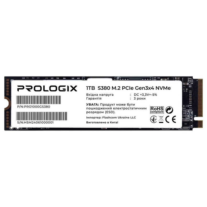 SSD диск 1TB Prologix S380 M.2 2280 PCIe 3.0 x4 NVMe TLC (PRO1000GS380)