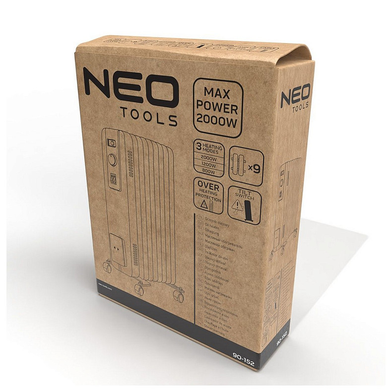 Обігрівач оливний Neo Tools, 25м2, 2000Вт, мех. упр-ння, 9 секцій, білий