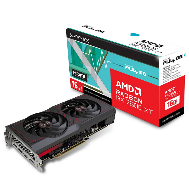 Відеокарта AMD Radeon RX 7600 XT Sapphire PULSE GAMING OC, 16GB GDDR6, 128 bit, PCI-Express 4.0 x8